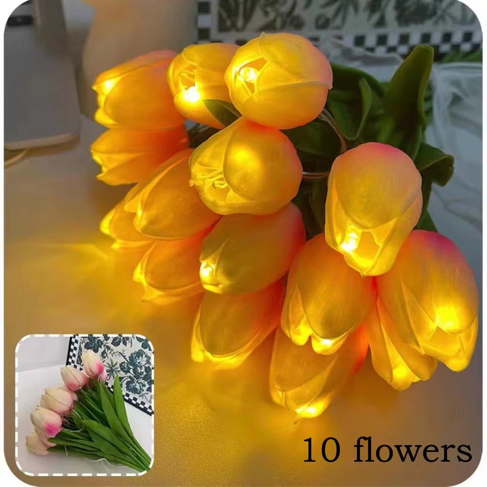 Tulip Simulation Flower Luminous LED Tulip Bouquet Tulip Night Lamp Christmas Gift Valentine'S Day Flower Home Decor