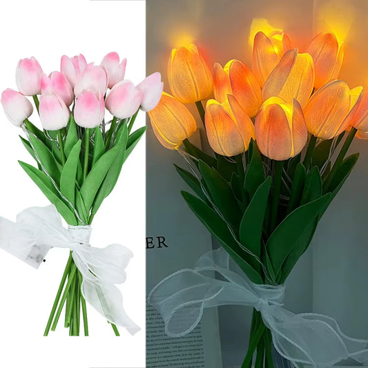 Tulip Simulation Flower Luminous LED Tulip Bouquet Tulip Night Lamp Christmas Gift Valentine'S Day Flower Home Decor