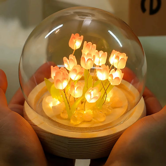 Charming Adorable Mini Tulip Handmade Night Light Lamp: Lovely DIY Valentines Day Gift - Surprise Decorative Birthday Present Pe