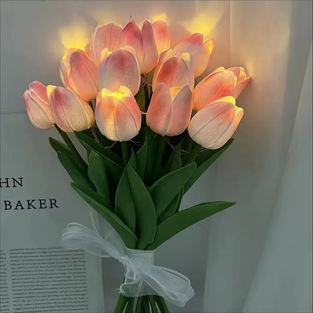 Tulip Simulation Flower Luminous LED Tulip Bouquet Tulip Night Lamp Christmas Gift Valentine'S Day Flower Home Decor