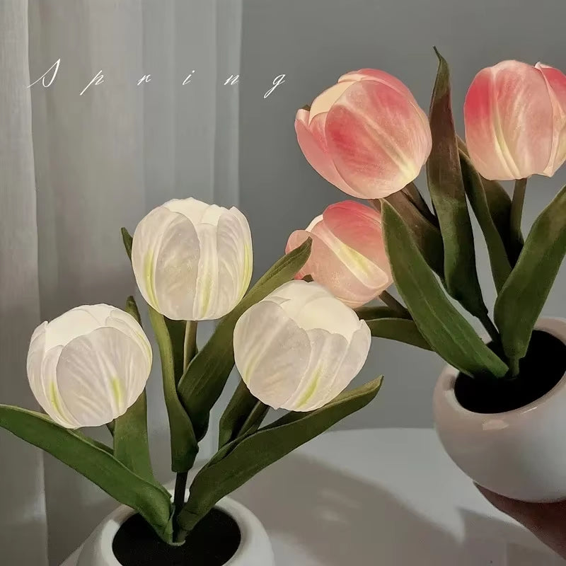 LED Tulip Lamp Night Simulation Flower Atmosphere Desk Light Room Table Decoration Lamp Gift for Girl Friend